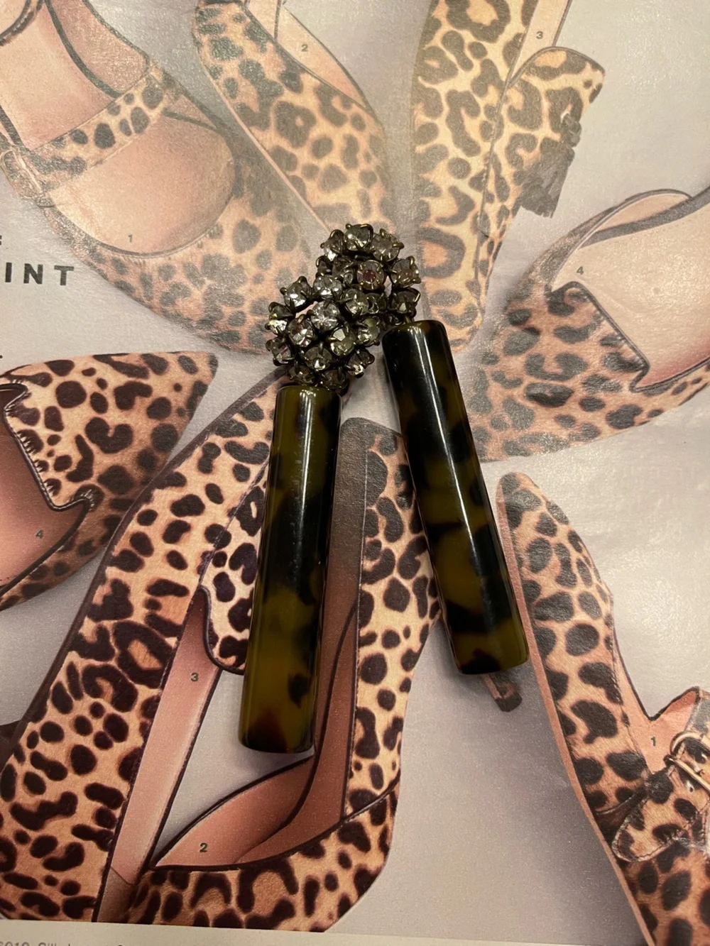 Vintage J.Crew Tortoiseshell Drop Earrings with Rhinestone Cluster